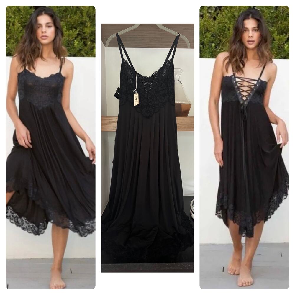 We are HAH The Evelyn Lace Up Reversible Dress in Noir